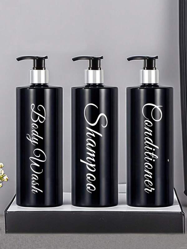 3 Stück 500ml nachfüllbare Badezimmer Flaschen, Shampoo Lotion Spender Flaschen, Seifenspender, PET wiederverwendbare Pumpflaschen mit wasserdichten Kristall Etiketten, Badezimmer Zubehör Set für den Schulanfang