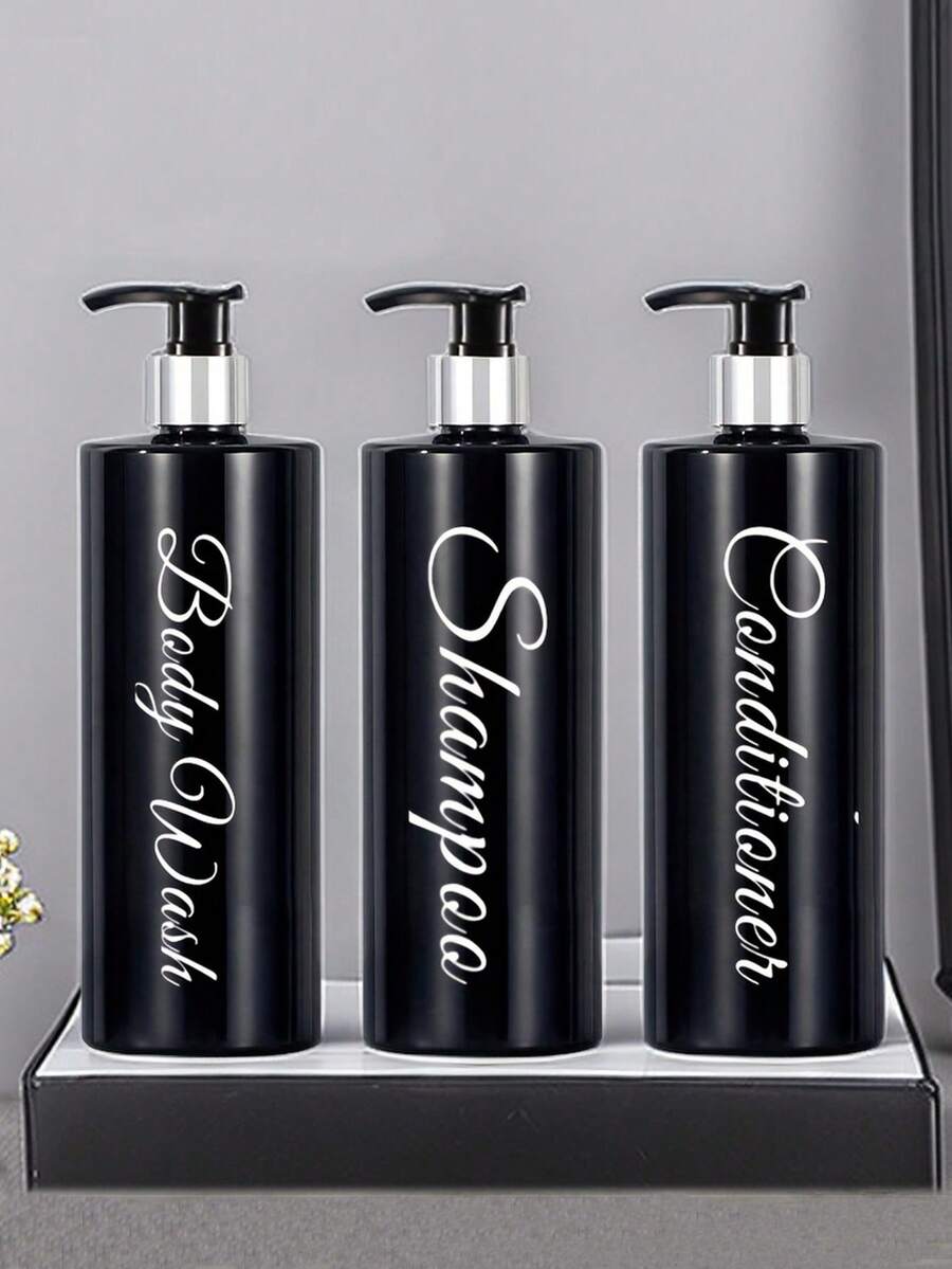 3 Stück 500ml nachfüllbare Badezimmer Flaschen, Shampoo Lotion Spender Flaschen, Seifenspender, PET wiederverwendbare Pumpflaschen mit wasserdichten Kristall Etiketten, Badezimmer Zubehör Set für den Schulanfang