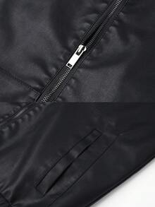 男士春秋休闲连帽皮革机车夹克，Grunge - 黑色 - 查看 4