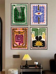 4 PEZZI/1 SET cartellone d'arte di nichia, astratto nordico, con antico disegno egiziano di tigre e leopardo
