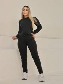 MAYSA Women's Set Sweatshirt 2 Pieces Pants And Long Sleeve Crop Top WINTER - màu đen - Xem 1