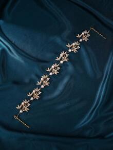 鑲嵌葉形水鑽和仿珍珠裝飾新娘髮箍，優雅的頭飾