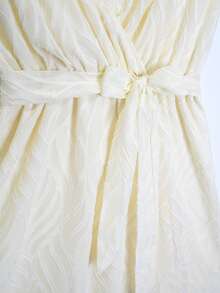 Elegante Vestido Casuales Para Mujer De Textura,Vestido Largo Con Abertura y Cuello En v Para Vacaciones - Beis - Ver 7