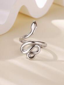 1 件朋克风格蛇形女士戒指，嘻哈风格蛇形戒指，金银不锈钢开口指环，2025 珠宝时尚配饰 - 蛇形 - 查看 5