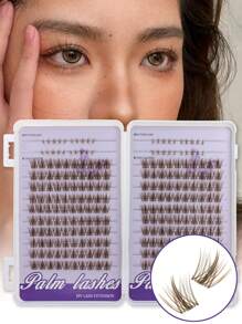 PALM LASHES 240Pcs Brown Lashe 10-12mm With Bottom Lashes 5-6mm C Curl -Clear Band WideSpan Eyelash Extension Individual Fake Eyelashes Clusters With 0.05mm Ultra-Thin Invisilble Band Eyelashes Easy-Application Cluster Lashes For Women Girls