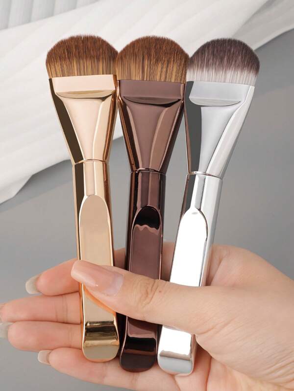 1/2/3 Pcs Flat Head Foundation Brush, Tongue Shaped Aluminum Tube, Aluminum Alloy Handle, Nylon Hair, Suitable For All Skin Types, Cream Makeup Tool