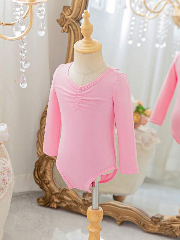 Maillot de manga larga rosa para niña, traje de danza ballet - Conjunto de activewear para niñas con lazo y diseño calado