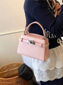 New Summer Lychee Pattern Ladies Handbag, Fashionable Shoulder Strap Decoration Adjustable Shoulder Strap Messenger Bag, Minimalist Solid Color High-End Hardware Decoration One-Shoulder Commuter Bag