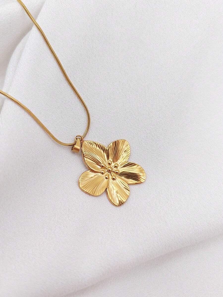 1pc Gold Flower Pendant Necklace, Suitable For Women's Valentine's Day Wedding Gift, Also A Great Daily Wear Jewelry - Yellow Gold - View 1