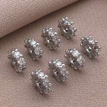 2/4/6 piezas Espaciador de cuentas de circonita cúbica de bronce con baño de oro verdadero de 18K, cuentas sueltas redondas planas con strass para bricolaje para encontrar joyas, hacer joyas, accesorios de moda y regalos creativos de 6/8mm