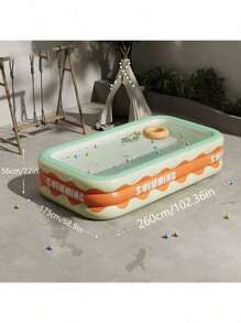 Foldable Inflatable Swimming Pool For Home Use, PVC Material With Waved Edge "Swimming" Print - Ideal Choice For Outdoor Patio And Garden Entertainment. Can Be Used By 1-7 People, Perfect For Backyard Splashing, Family Pool Party. Available In 5 Sizes, With PVC Material And Drain Plug At The Bottom