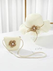 1 Set Girl & Girls Wide Brim Sun Hat & Bag Set, Sun Protection Ideal For Outdoor Daily Use, Spring/Summer