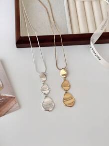 1 Stück einfache Mode flache Metallkette, Zinklegierung Anhänger Halskette, geeignet für Frauen als täglicher Schmuckzubehör, Geschenk