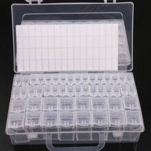 1 pieza Caja de almacenamiento de plástico transparente multiusos con 32/48/64 compartimentos y etiquetas adhesivas - Apta para cuentas, joyería, manualidades y suministros para arte de uñas - Cierre a presión, excelente para pintura de diamantes, bordado y caja de joyería