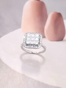 1 pieza Anillo cuadrado de lujo enchapado en circonia, adecuado para hombres, bodas, compromisos, regalos de San Valentín, aniversarios, fiestas, cumpleaños y uso diario