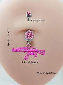 1pc Fashion Unique Gun-Shaped Zirconia Navel Ring For Women, Belly Button Piercing Jewelry