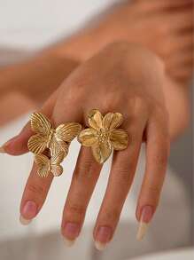 1pc Fashionable Five Leaf Flower Opening Ring Suitable For Women's Daily Holiday Wear, Jewelry Gift