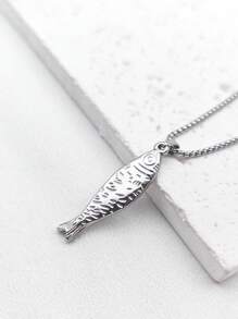1pc Gold-Tone Stainless Steel Cute Salted Fish Ocean Style Necklace, High-End