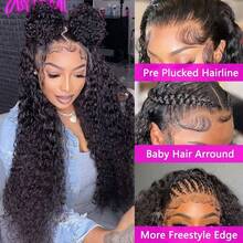 VIOLLY 13x4 大面积透明蕾丝前部手工编织人发混合头发 34 英寸深波浪黑色巴西假发，预拔自然发际线和预漂白隐形结，适合日常或节日场合佩戴 - 自然色&黑色系 - 查看 2