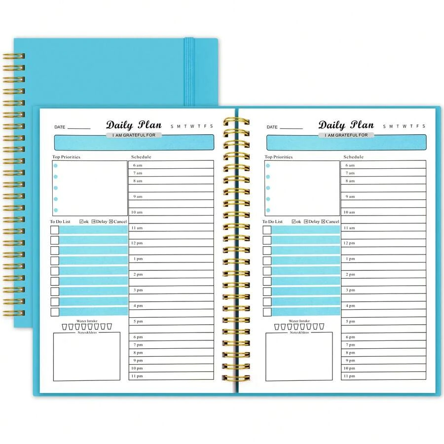 Daily Planner Undated 87 Sheets, 8.3" X 5.7" To Do List Notebook Twin-Wire Binding, A5 Hourly Planner Notebook, Daily To Do List Notepad Habit Tracker Journal For Meetings, Appointments - Blue - View 1