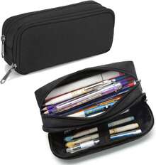 Estuche para Lápices de Gran Capacidad, Bolsa de Lápices Estética para Organizador de Papelería de Oficina, Bolsa de Lápices Simple y Resistente Multifuncional para Hombres - Negro - Beis - Ver 6
