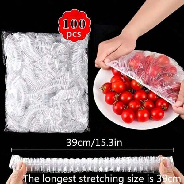 50/100/200PCS Disposable Plastic WrapFor Keeping Leftover Foods FreshWith Elastic And Self Seal Closure,Suitable For Covering Bowls AndDishes, Home Use