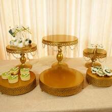 Gold Cake Stand Set Of 6 With Crystal Pendants – Perfect For Weddings, Birthdays, Baby Showers, And Outdoor Events Like Picnics & Camping Parties - 金色 - 查看 3