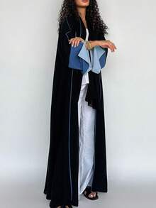 1 pieza Vestido de mujer de unicolor al estilo de Oriente Medio, elegante cárdigan largo vestido/abaya de maxivestido, adecuado para uso diario y festividades, con bloqueo de color estilizado y sencillo en los puños - Azul - Ver 2