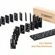 1/2 套 28 片多米诺骨牌游戏，趣味桌面游戏，户外露营旅行游戏，黑色木盒多米诺木制棋盘游戏 - 黑與白 - 查看 5