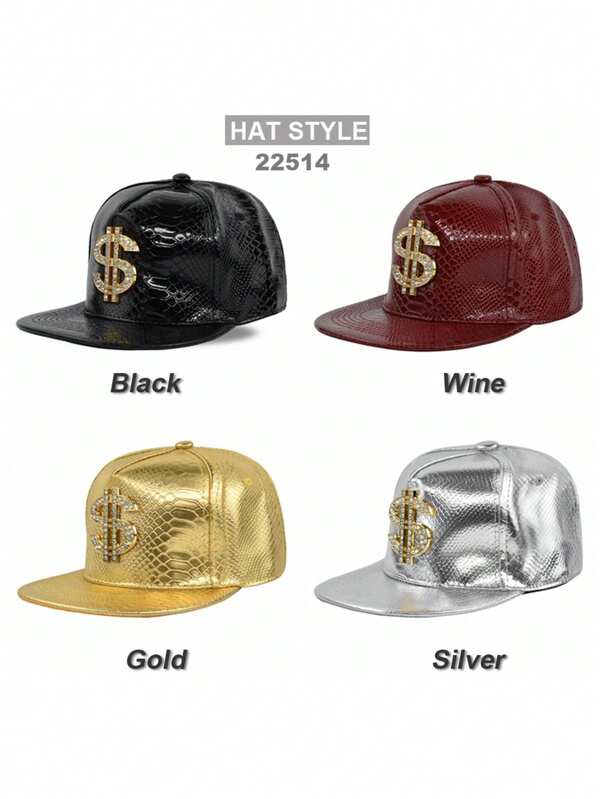 1 pieza Gorra de béisbol con ala plana estampado de billetes de dólar y cocodrilo, sombrero casual y con estilo tipo snapback, apropiado para hip hop, rock, fiestas y uso diario, ajustable en tamaño