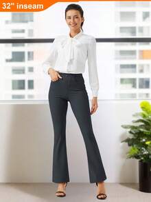 ZUTY 32'' Women's Bootcut Yoga Dress Pants Stretch Lightweight Work Office Flare Leggings Wide Leg With Belt Loops 4 Pockets - 32''鐵灰色* - 查看 4