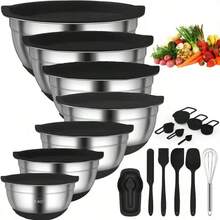 HIHEGD Mixing Bowls With Airtight Lids, 7pcs Stainless Steel Nesting Colorful Mixing Bowls Set Non-Slip Silicone Bottom, Size 7, 5.5, 4, 3.5, 2.5, 2, 1.5 Qt, Perfect For Mixing & Serving On Thanksgiving & New Year's Eve - 7pcs Multicolor - 查看 1