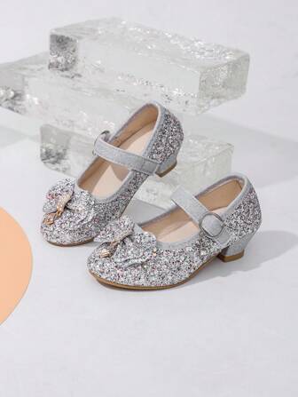 1 par söta 2025 nya barnskor med hög klack, rosett och prinsessskor, lämpliga för dansuppträdanden