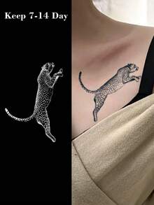 1 pieza Tatuaje temporal de jaguar a base de hierbas, a prueba de agua y sudor, de un solo uso, talla grande seguro y unisex, puede durar de 7 a 14 días - Negro - Ver 1