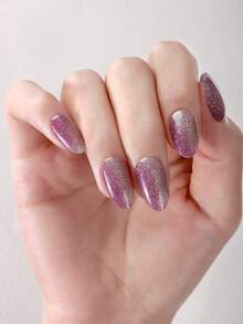 16 片猫眼半固化凝胶指甲贴，夏季粉色金属风格自粘凝胶指甲全贴，持续 14 天，需要紫外线灯，快速美甲指甲贴纸，适合女性音乐节 DIY - 粉色 - 查看 6