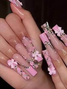 12件/盒 3D美甲装饰套装，包含树脂蝴蝶结美甲饰品、5款3D扁平珍珠（白色、蓝色、黑色、彩色、粉色美甲装饰水钻），适合女性和女孩，DIY美甲装饰钻石，美甲用品，适用于家庭美甲沙龙和手机，混合尺寸，美甲装饰宝石