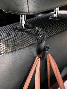 1 pieza Gancho colgador de automóvil con incrustaciones de diamantes para asiento trasero, accesorios creativos ocultos - Negro - Ver 5