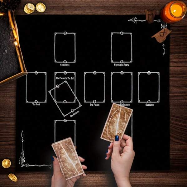 1pc Black Tablecover Mystical Card Reading Card Game Decorative Tablecloth, Party Decorative Cloth, Card Game Decorative Mat, Home Decorations