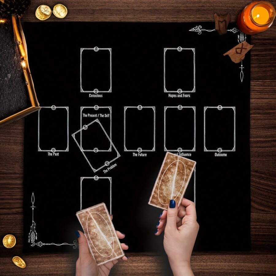 1pc Black Tablecover Mystical Card Reading Card Game Decorative Tablecloth, Party Decorative Cloth, Card Game Decorative Mat, Home Decorations