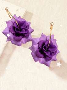 2pcs Fashionable Elegant Vivid Purple Rose Hoop Earrings, Suitable For Women For Daily Wear, Party, Outdoor Activities