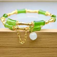 1 Pc Bamboo & Glass Pendant Bracelet, Unique Design For Women, Elegant & Charming, Delicate & Soft Jewelry, Expressing Appreciation For Others, Integritas, Suitable For Everyday Wear - The Best Gift