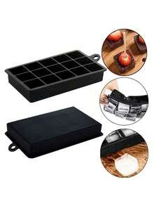 1pc Silicone Ice Grid Mold, Cube Mould, Minimalist Plain Multi-Grid Ice Cube Mold For Home, Simple Black 15 Grid Refrigerator Ice Maker Tray, Ice Cube Maker Tray, Reusable Ice Maker, Bar Ice Maker Tool, Creative Ice Maker, Easy To Release, Suitable For Making Cube Ice Cubes - Black - View 7