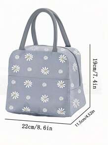 1/2 Stücke, Isolierte tragbare Lunch Box Aufbewahrungstasche, isolierte Lunch Box Tasche, tragbare Bento-Tasche, isolierte Lunch Box Tasche, Schüler Bento-Tasche, isolierte Lunch-Tasche für Damen, süße wiederverwendbare Handtasche Lunch Box für Erwachsene und Herren, auslaufsichere gekühlte Lunch-Tasche für Büro, Reisen, Schule, Picknicks (Grau mit weißer Gänseblume), geeignet für Rückkehr zur Schule, Outdoor-Picknicks, Camping, Einkaufen, Reisen, Büro- und Schulgebrauch