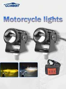 GLANBERT 2 piezas/paquete Faro de motocicleta con interruptor, luz mini de aluminio LED, diseño de foco de doble color, adecuado para motocicletas y vehículos eléctricos - Multicolor - Ver 5