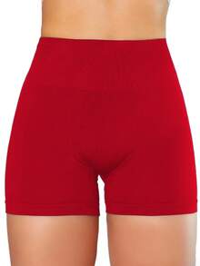 High Waist Seamless Knitted Peach Hip Tights, Slim Fit Workout Running Shorts, Tummy Control Sports Yoga Pants - Red - View 6