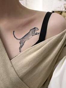 1 pieza Tatuaje temporal de jaguar a base de hierbas, a prueba de agua y sudor, de un solo uso, talla grande seguro y unisex, puede durar de 7 a 14 días - Negro - Ver 4