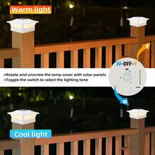 Solar Post Cap Lights 2-Pack, Solar Post Lights Outdoor Waterproof, IP44 Solar Powered For , 3.5x3.5", 4x4", 5.5x5.5" Vinyl/Wooden Posts, Decorate Deck, Patio, Porch, Fence - 白色 - 查看 7