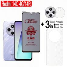 3in1 Privacy Screen Protector Redmi 14C 13C / Redmi 13 4G 5G Anti-Spy Privacy Tempered Glass Soft Film Screen Protector + Carbon Fiber Back Film + Camera Lens Film Gift For Birthday, Family, Friends Phone Screen Protector, Phone Accessories