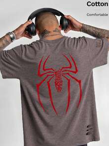棉质男士圆领T恤，蜘蛛侠标志印花，男士春夏百搭上衣，柔软透气男士库里短袖T恤