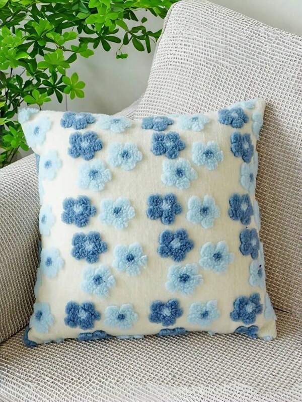 Cute Floral Throw Pillow Cover, Circular Faux Sherpa Pillow Cover, Bohemian Style Pillowcase, Soft & Comfortable Faux Sherpa Pillow Cover, Home Sofa Patio Porch Decor Cushion Cover